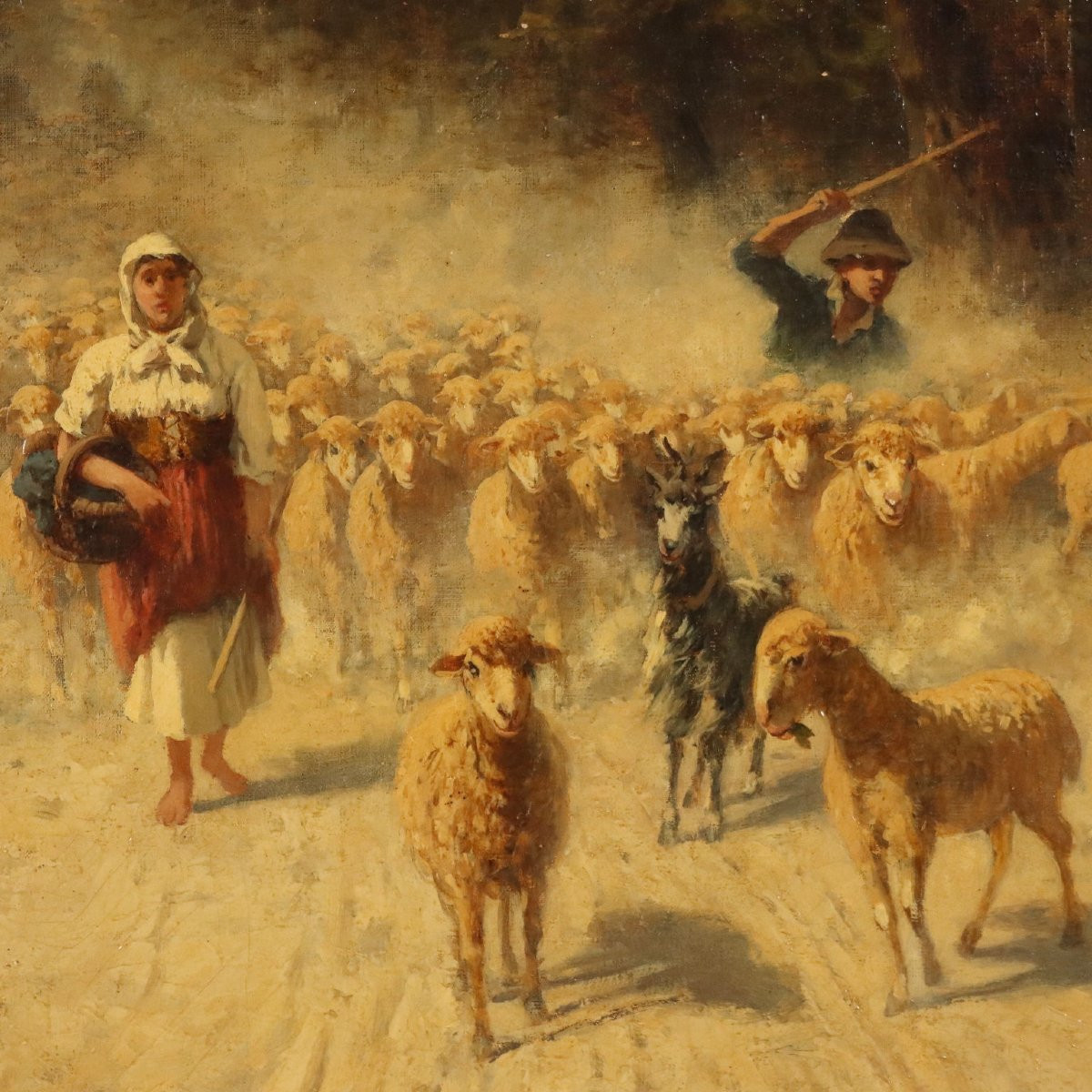 Dipinto di Achille Dovera Paesaggio con Gregge e Pastori-photo-4