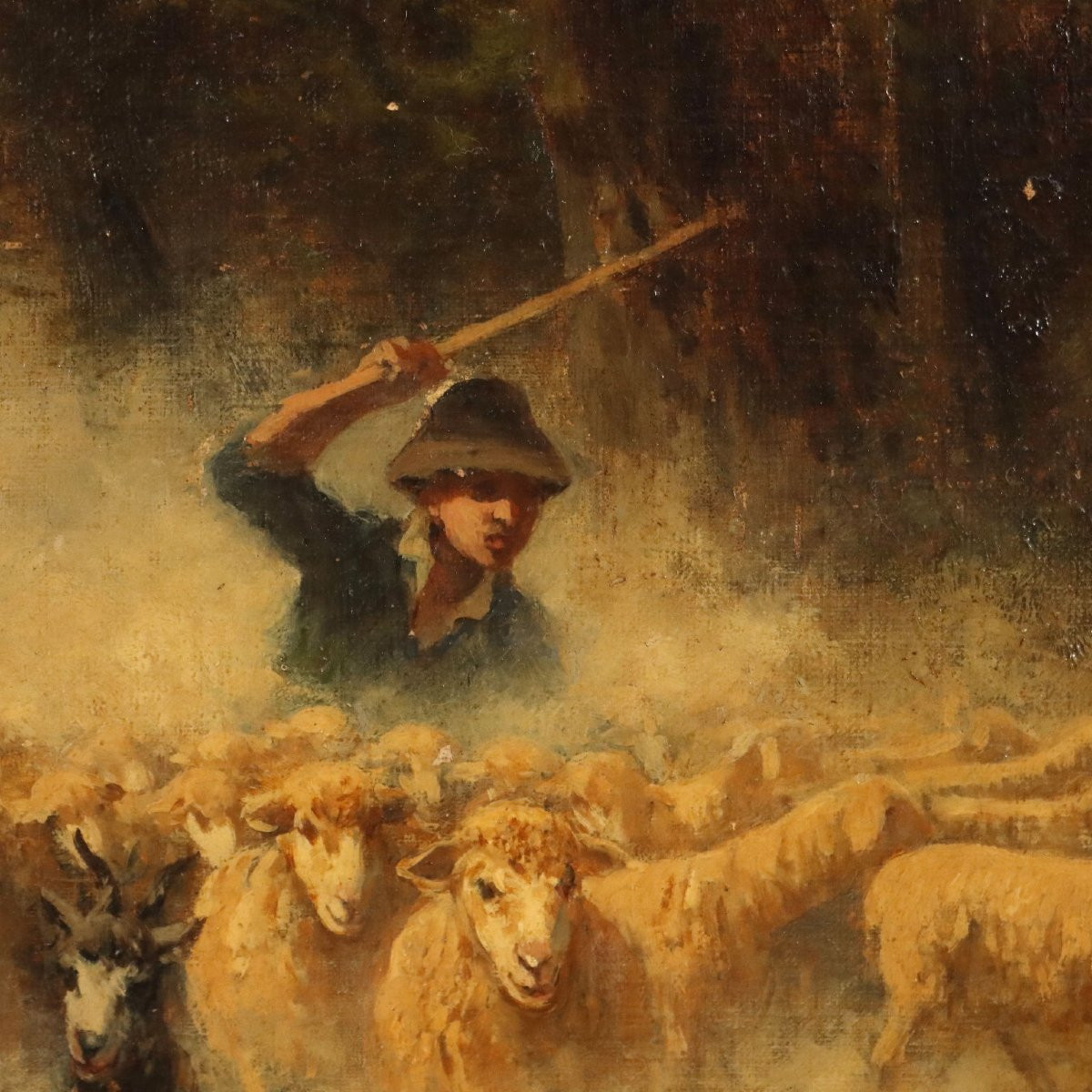 Dipinto di Achille Dovera Paesaggio con Gregge e Pastori-photo-2