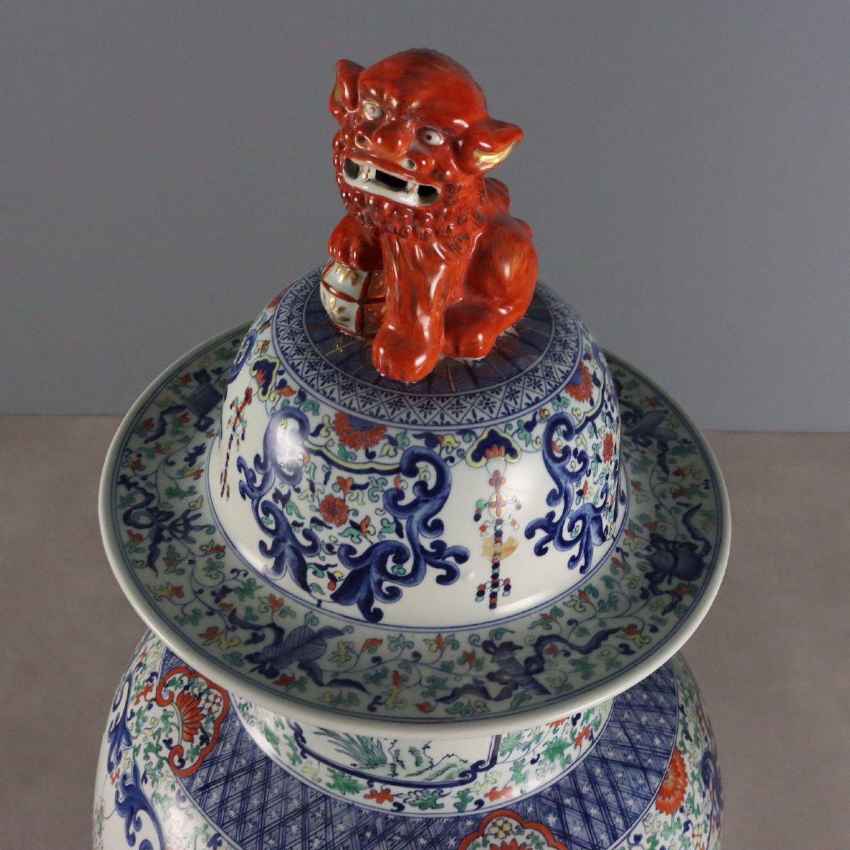 Coppia di Grandi Vasi a Balaustro con Coperchio Cina XX Secolo-photo-4