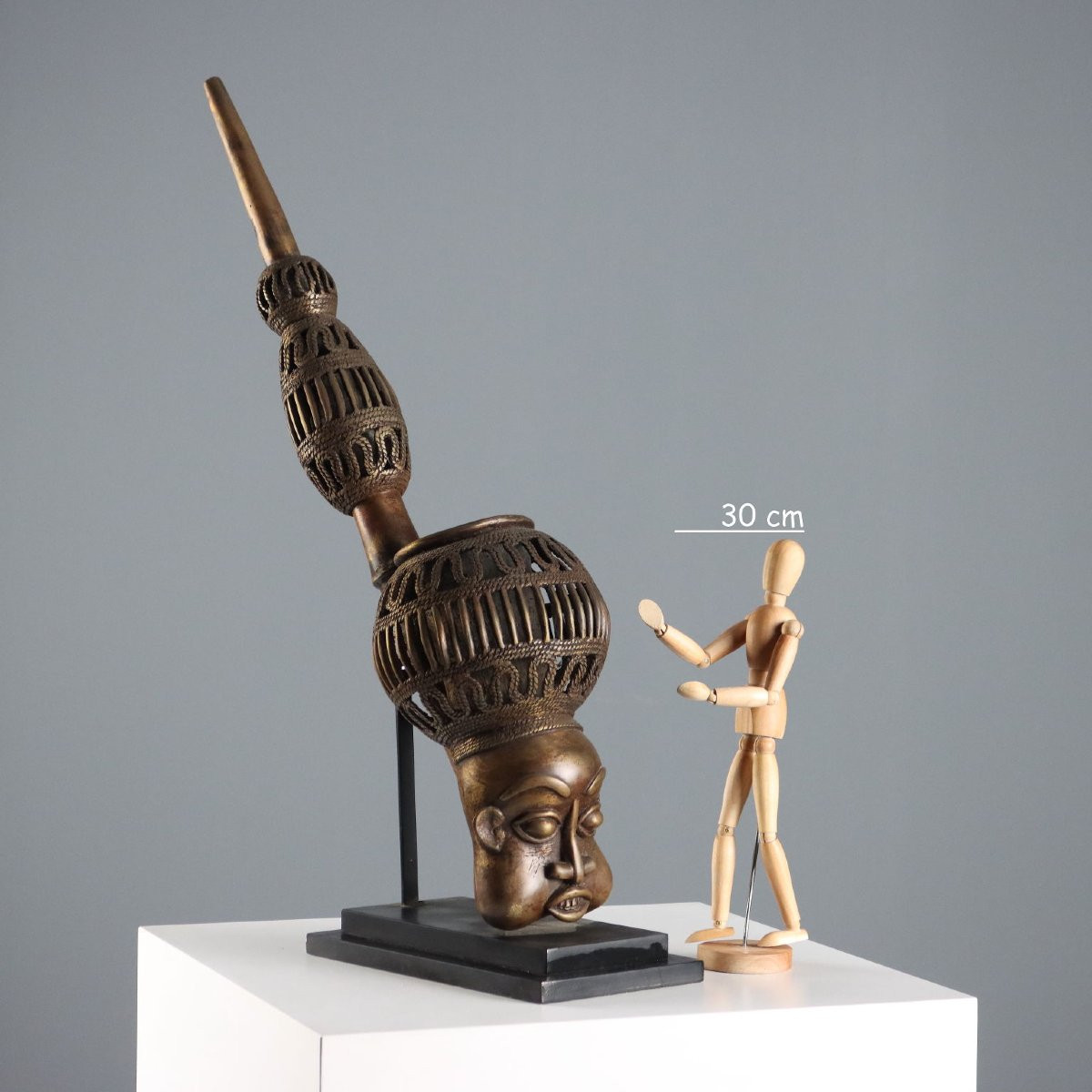 Pipa Reale in Bronzo Arte Bamun Camerun Africa Terzo Quarto del XX Secolo-photo-2