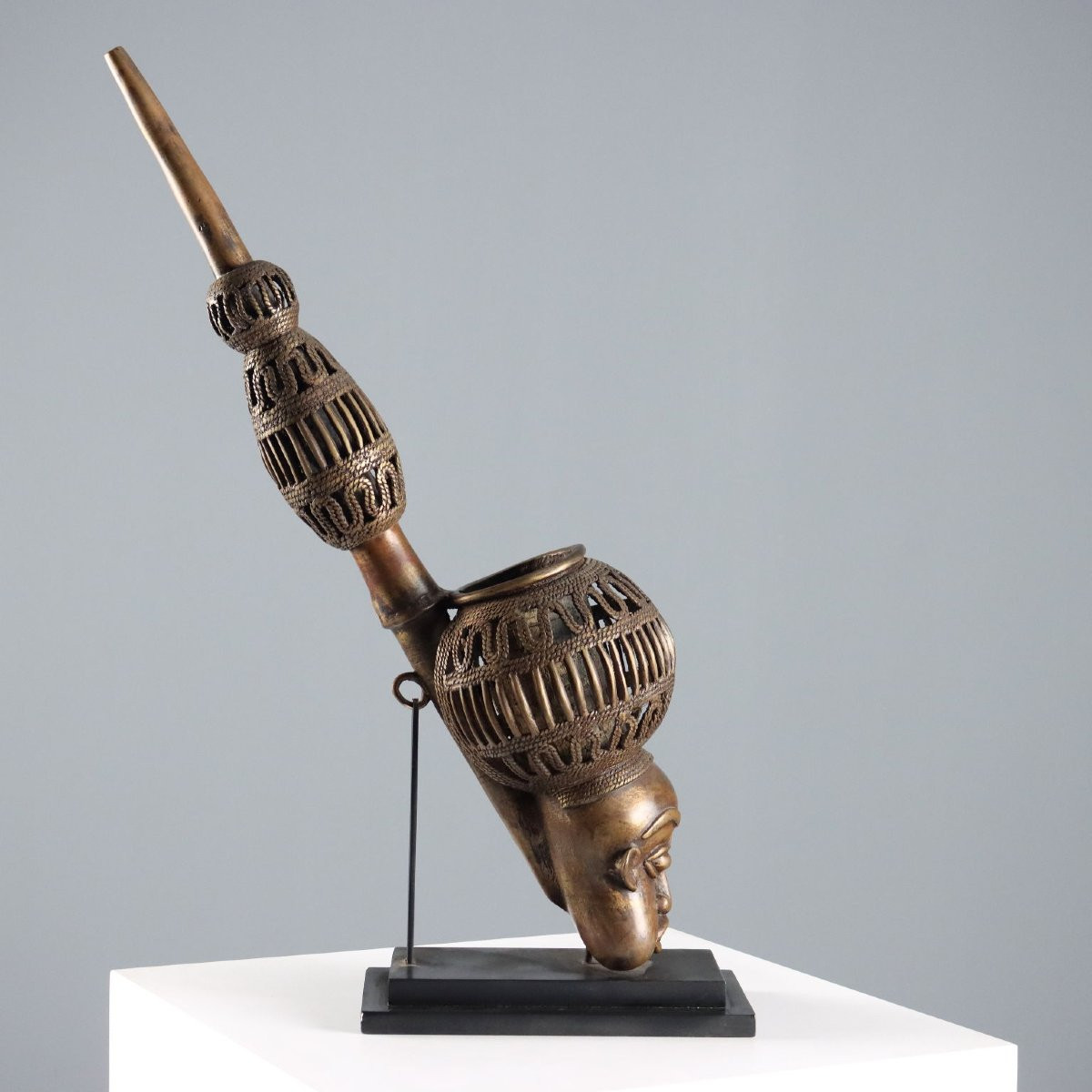 Pipa Reale in Bronzo Arte Bamun Camerun Africa Terzo Quarto del XX Secolo-photo-3