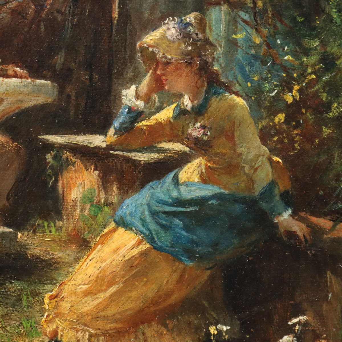 Dipinto di Eleuterio Pagliano Figure in Giardino 1860/1870 ca-photo-2