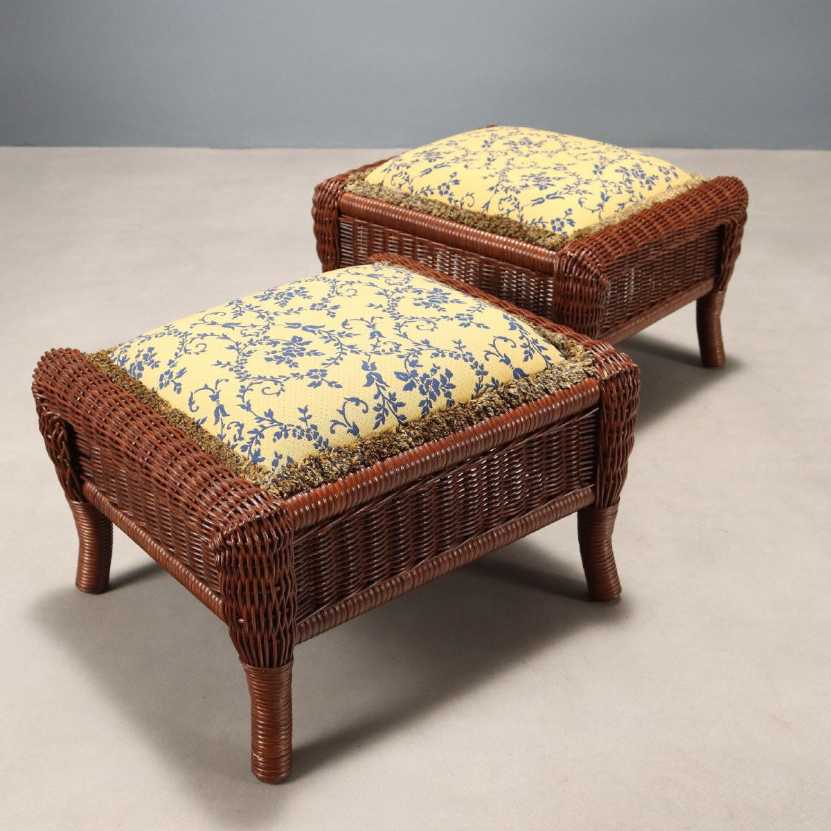 Coppia di Poltrone con Pouf in Rattan Italia XX Secolo-photo-7