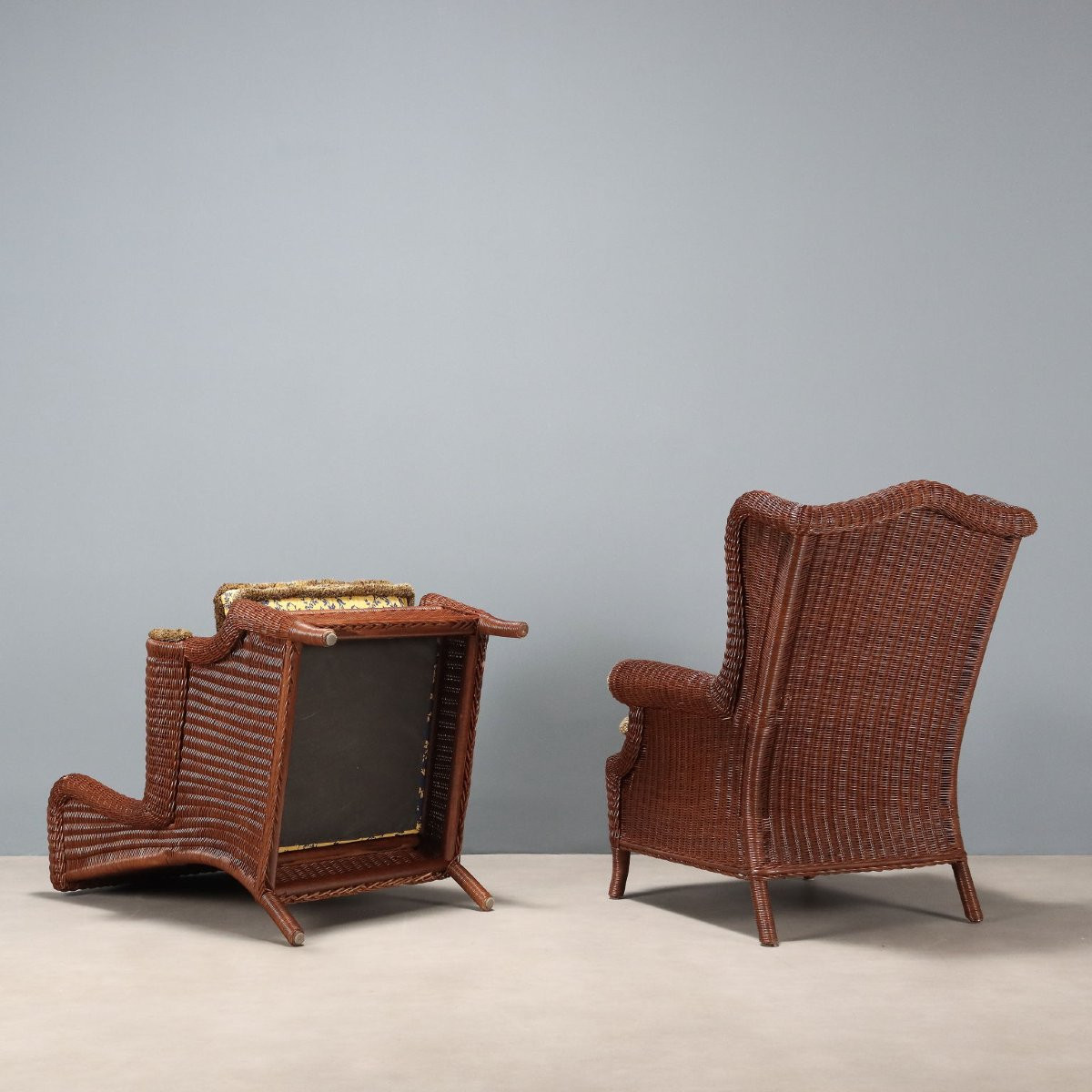 Coppia di Poltrone con Pouf in Rattan Italia XX Secolo-photo-8