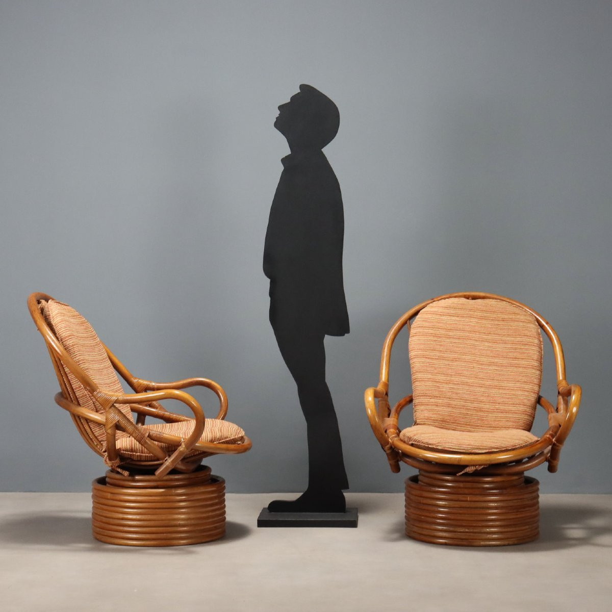 Coppia di poltrone Girevoli in Bambù Anni '60-photo-2