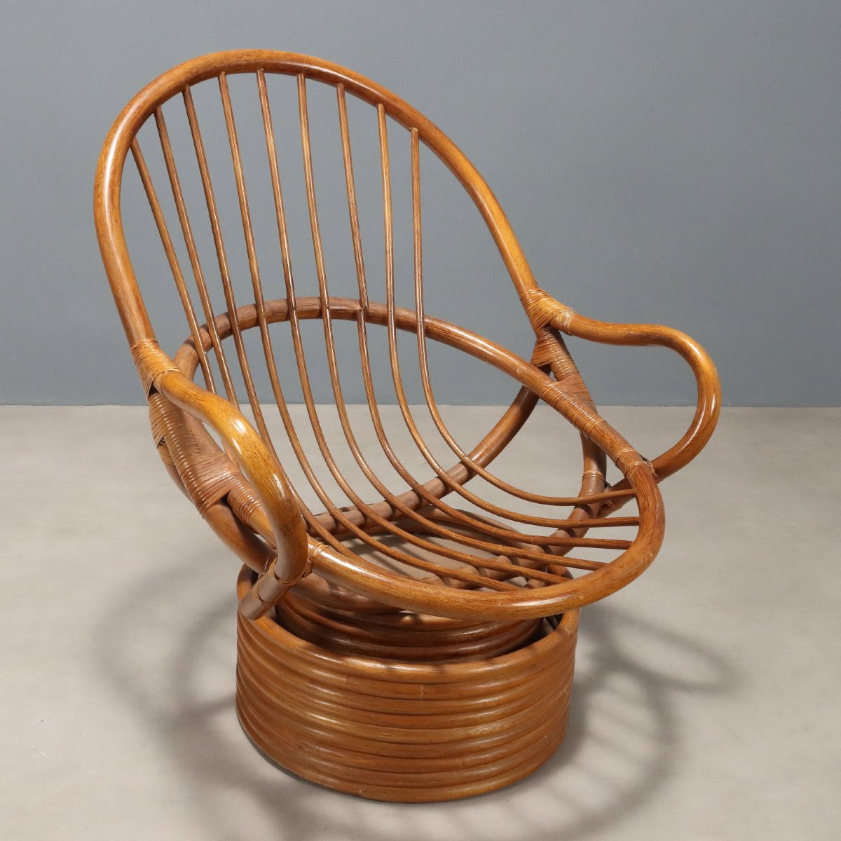 Coppia di poltrone Girevoli in Bambù Anni '60-photo-1