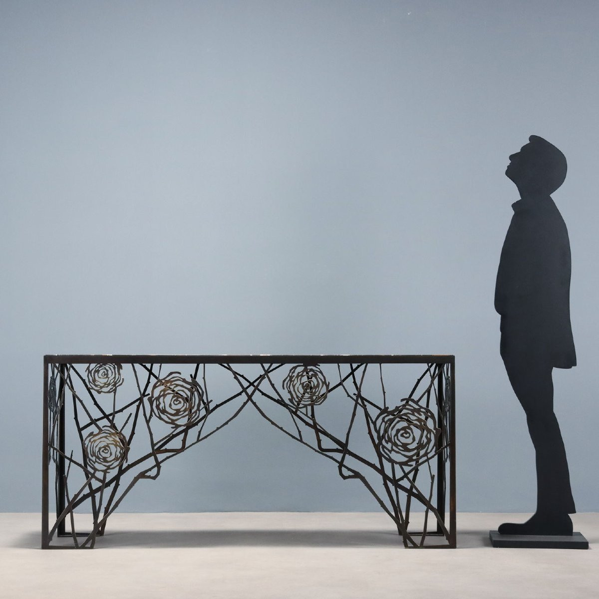 Consolle in Ottone lavorato a Motivo di Roseto fiorito Italia, XX Secolo-photo-2