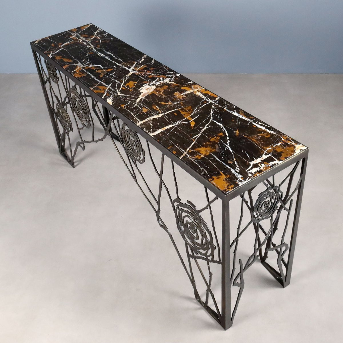 Consolle in Ottone lavorato a Motivo di Roseto fiorito Italia, XX Secolo-photo-3