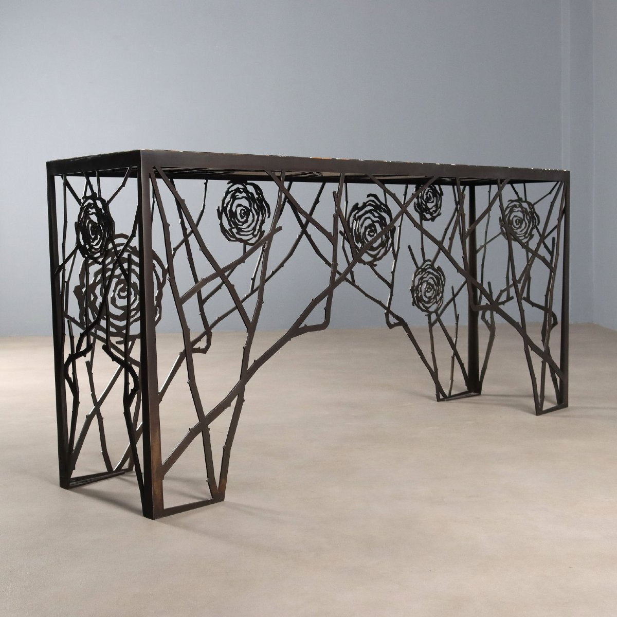 Consolle in Ottone lavorato a Motivo di Roseto fiorito Italia, XX Secolo-photo-5