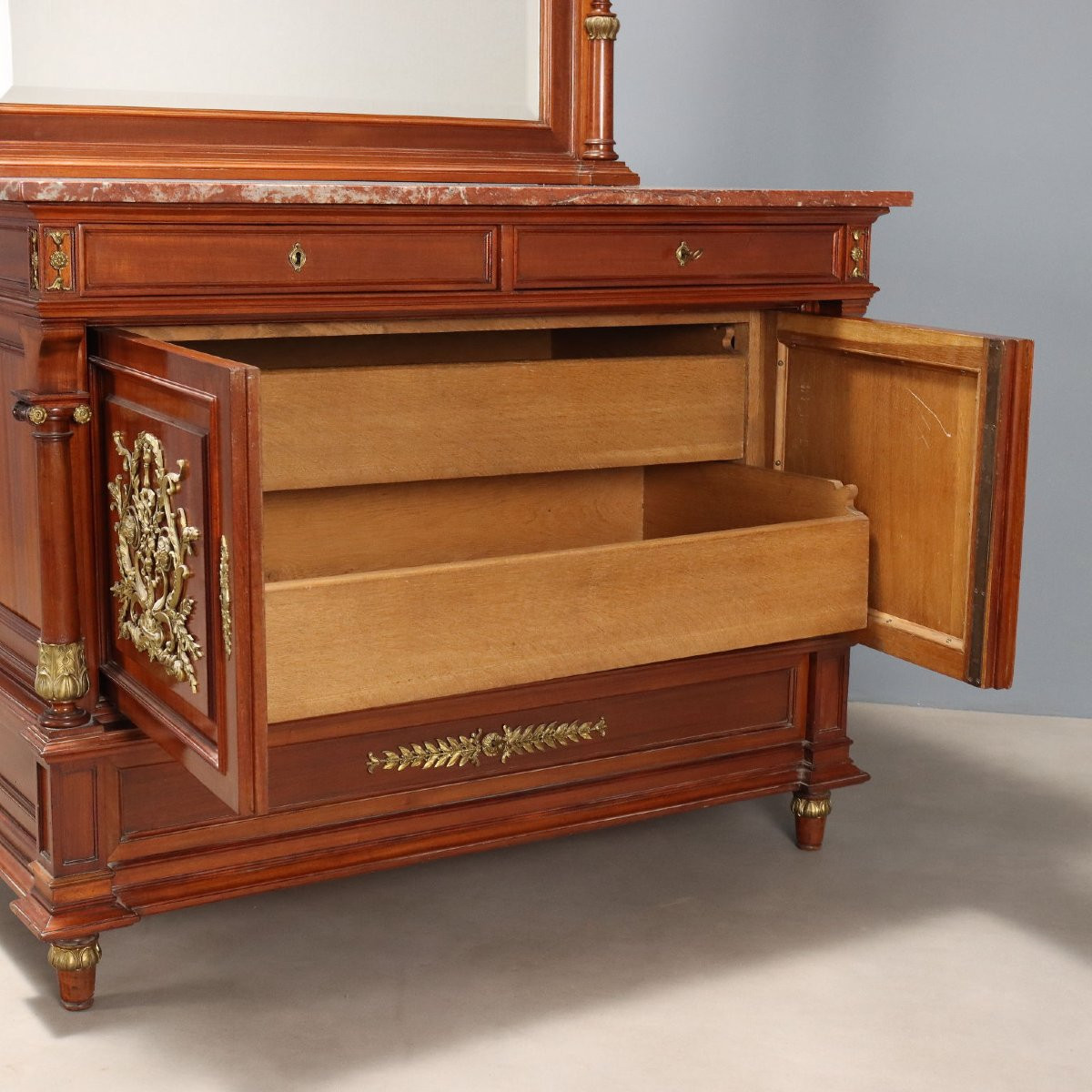 Credenza in Mogano con Alzata a Specchio Francia Inizio XX Secolo-photo-3