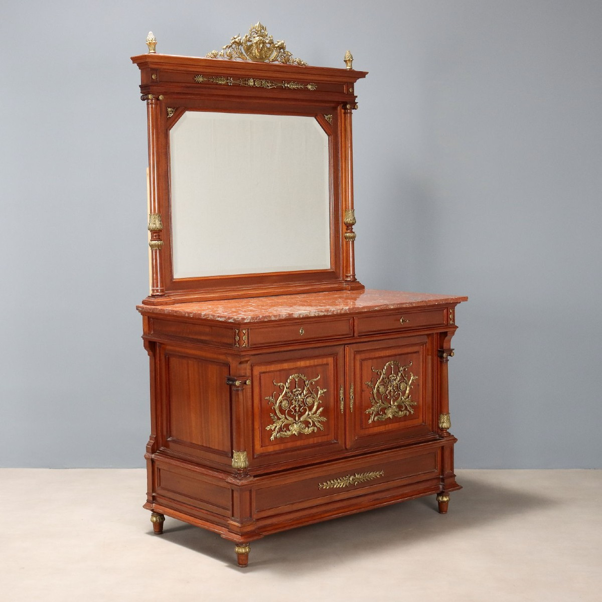 Credenza in Mogano con Alzata a Specchio Francia Inizio XX Secolo