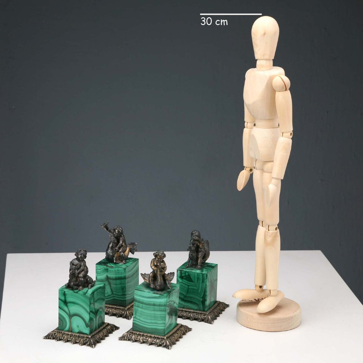 Gruppo di Sculture in Argento e Malachite Italia Primo Quarto XX Secolo-photo-2