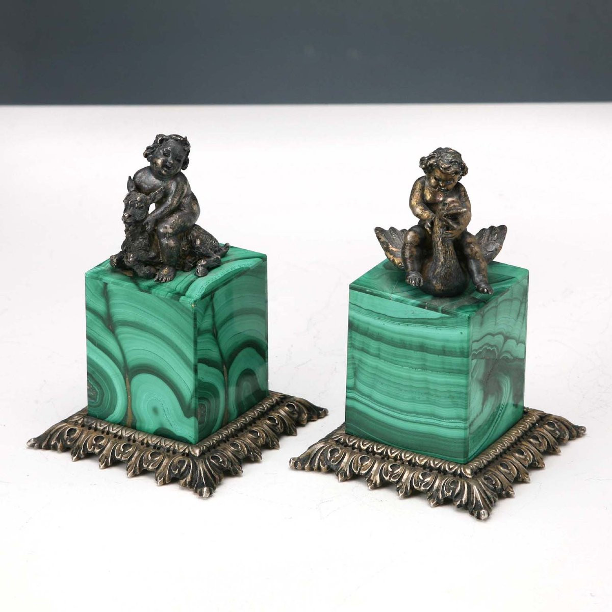 Gruppo di Sculture in Argento e Malachite Italia Primo Quarto XX Secolo-photo-3
