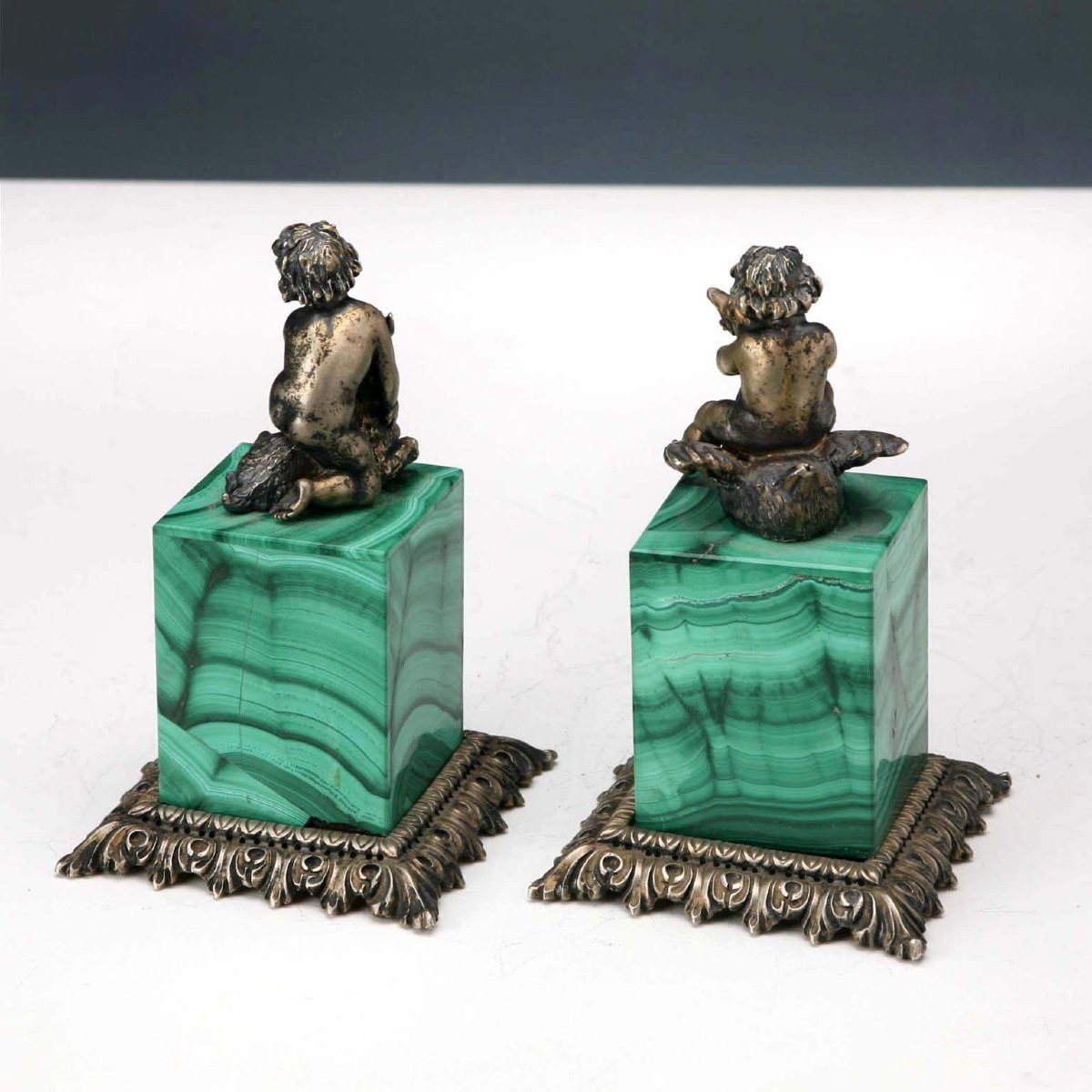 Gruppo di Sculture in Argento e Malachite Italia Primo Quarto XX Secolo-photo-4