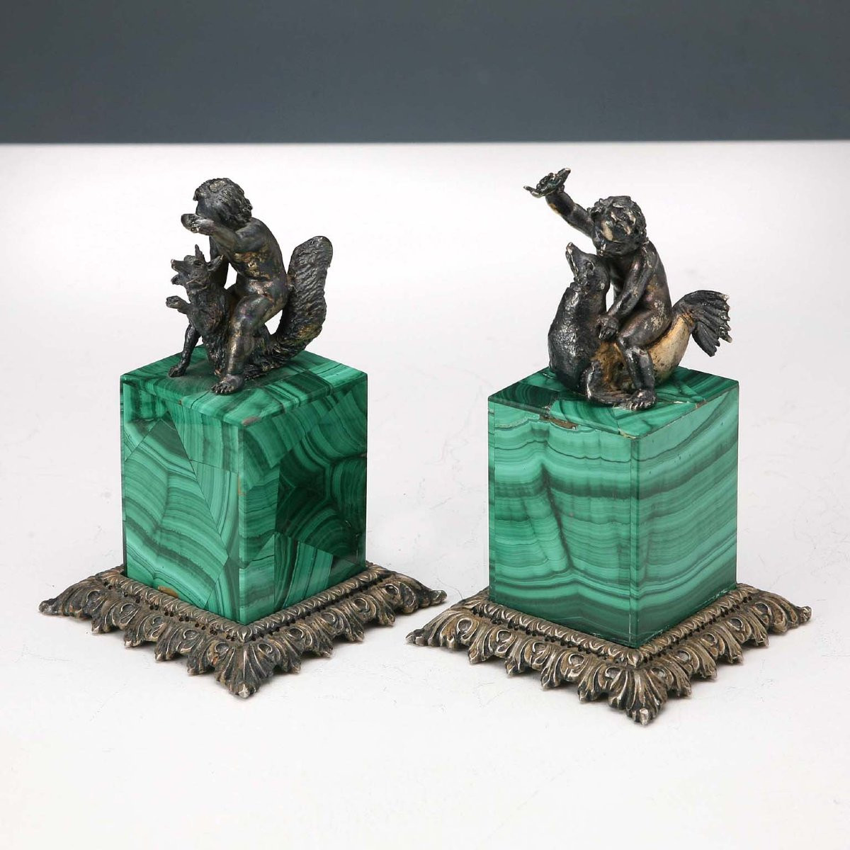 Gruppo di Sculture in Argento e Malachite Italia Primo Quarto XX Secolo-photo-1