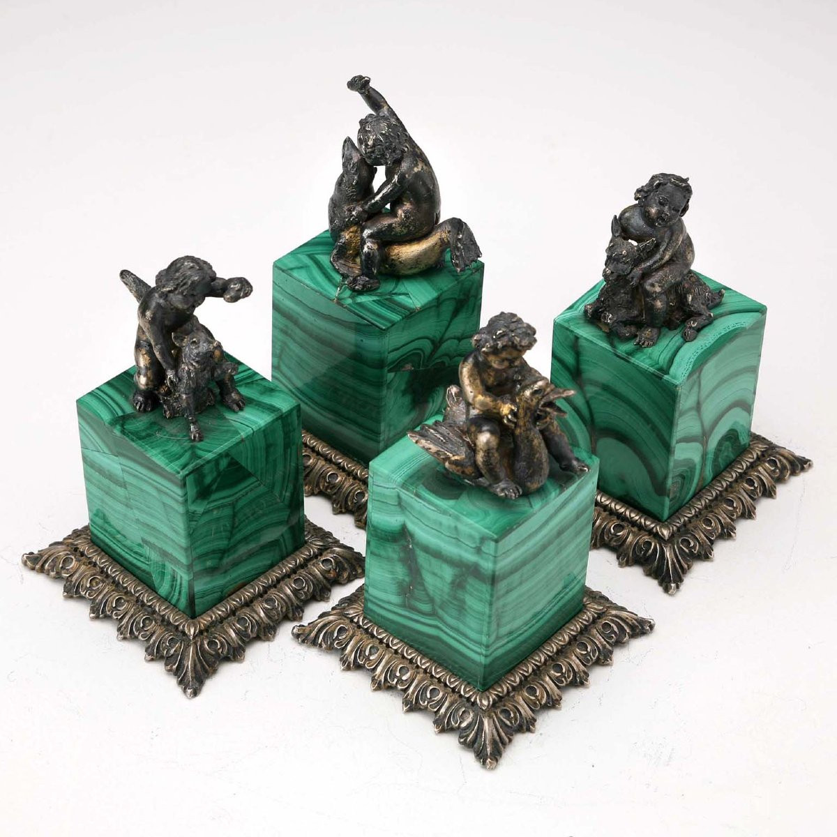 Gruppo di Sculture in Argento e Malachite Italia Primo Quarto XX Secolo-photo-5
