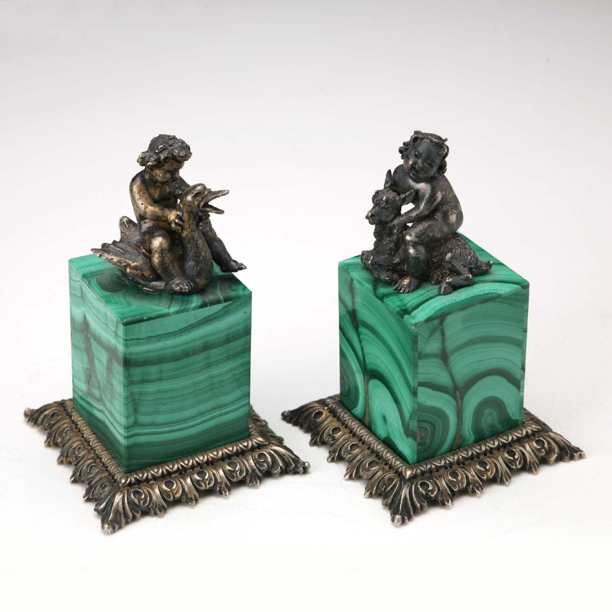 Gruppo di Sculture in Argento e Malachite Italia Primo Quarto XX Secolo-photo-7