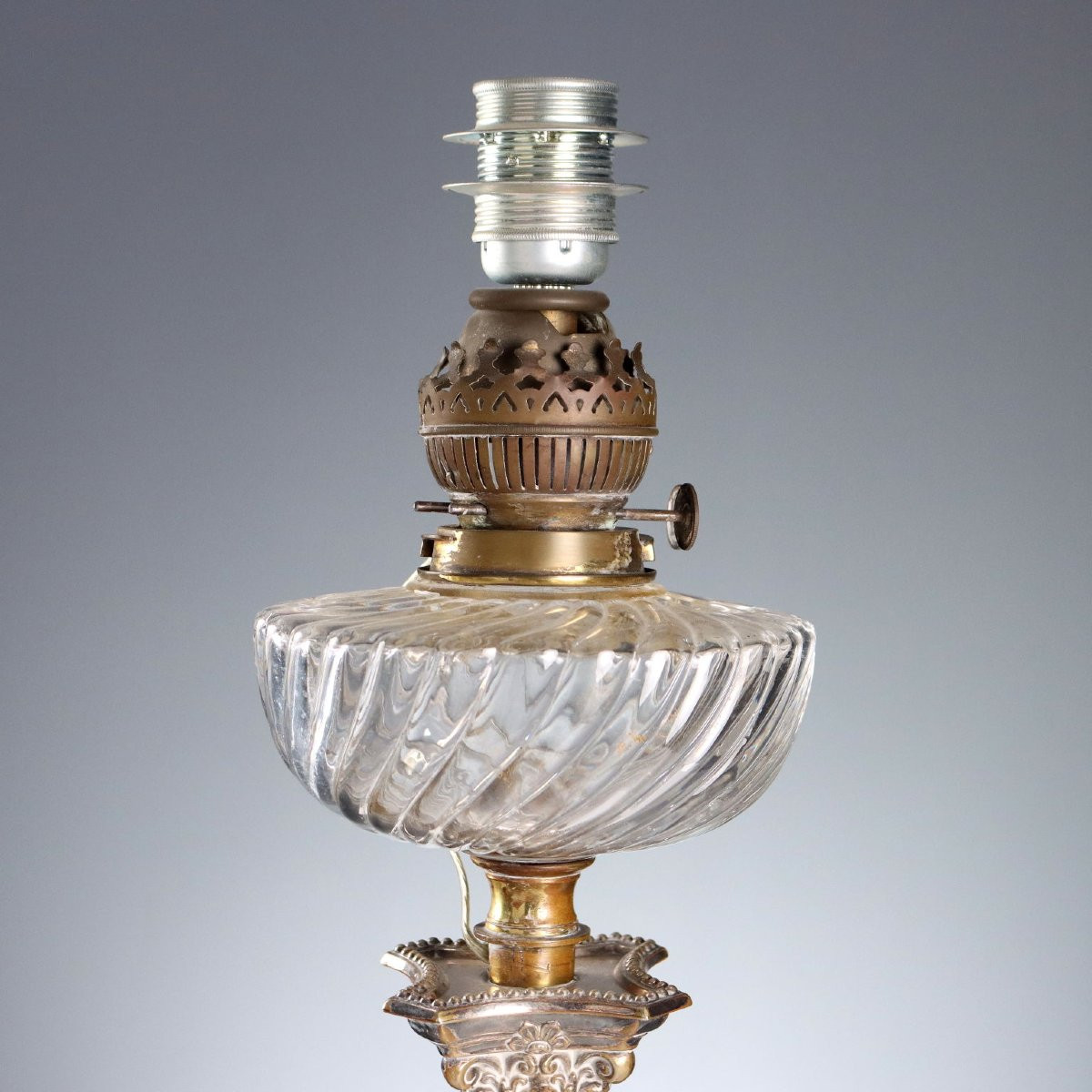 Gruppo di Tre Lampade in Metallo Argentato e Vetro Inghilterra Primi '900-photo-3