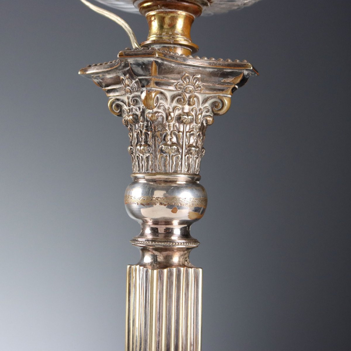 Gruppo di Tre Lampade in Metallo Argentato e Vetro Inghilterra Primi '900-photo-4