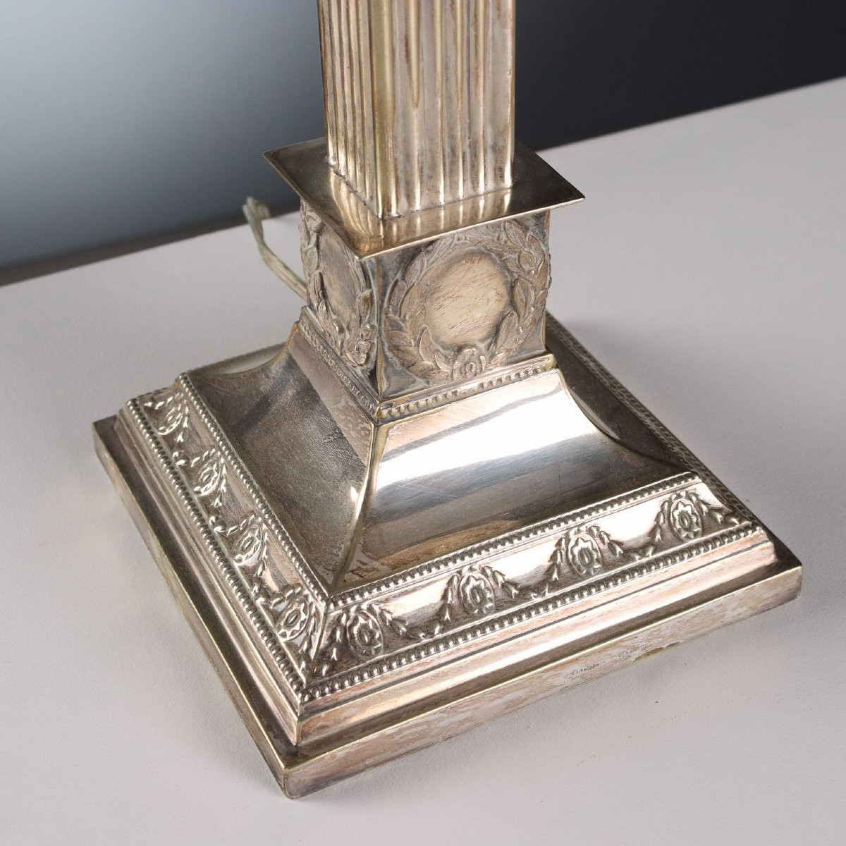 Gruppo di Tre Lampade in Metallo Argentato e Vetro Inghilterra Primi '900-photo-1