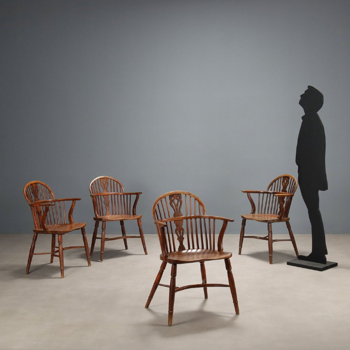 Gruppo di Quattro Poltrone in Legni Vari USA Fine XIX Secolo-photo-2