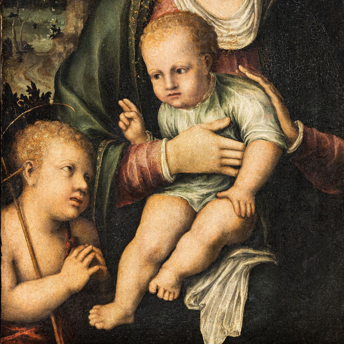 Dipinto antico: Sacra Famiglia, arte sacra XVI sec. Scuola di Bartolomeo Ramenghi Tavola -photo-3