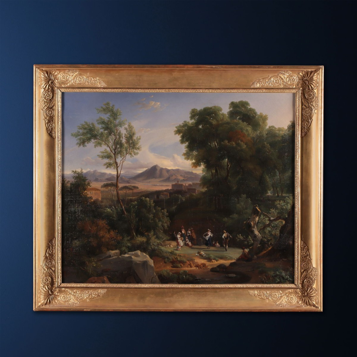 Dipinto di Paesaggio, Olio su Tela, XIX Secolo Veduta di Frascati Ambito di Achille Etna Michal