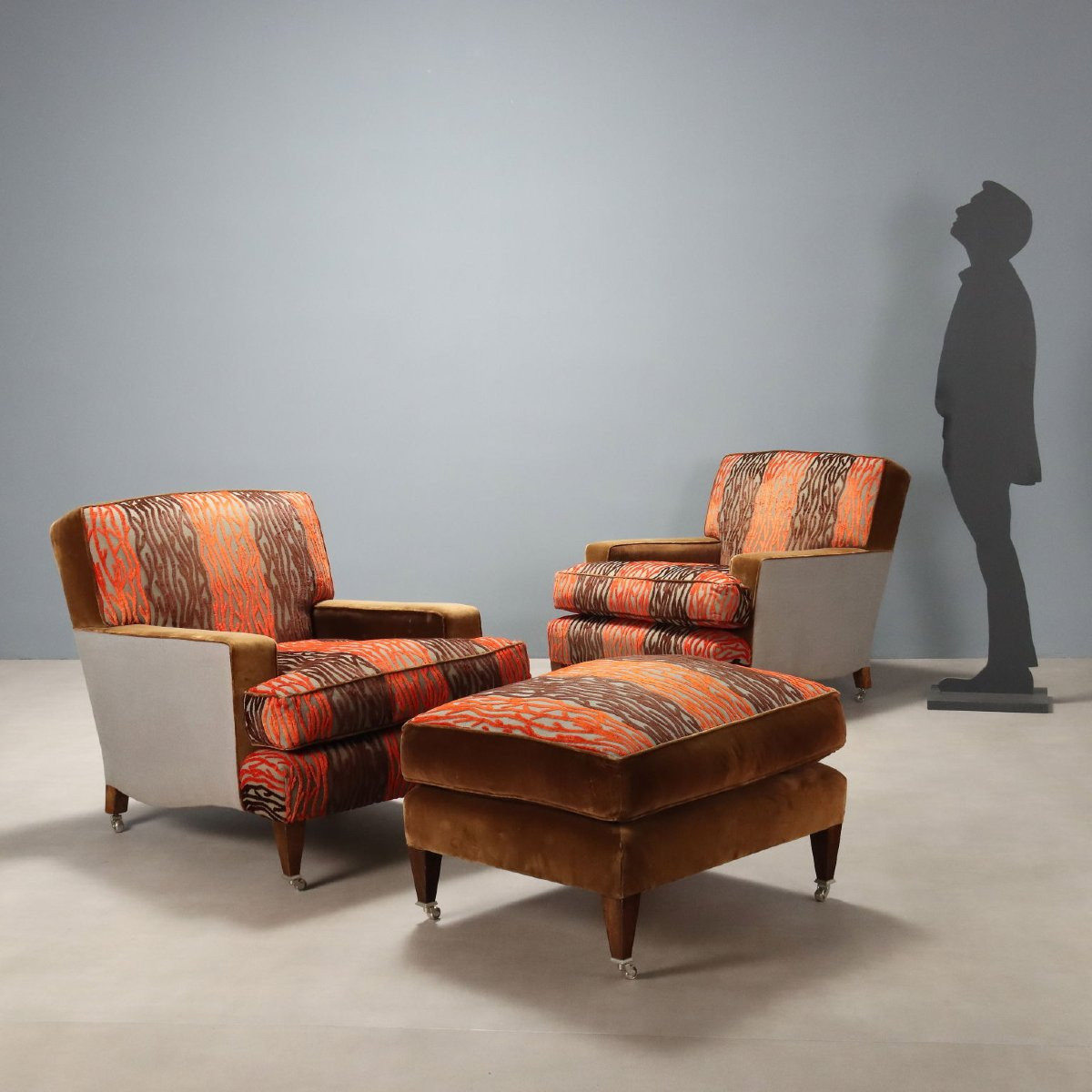 Coppia di Poltrone con Pouf Italia XX Secolo-photo-2