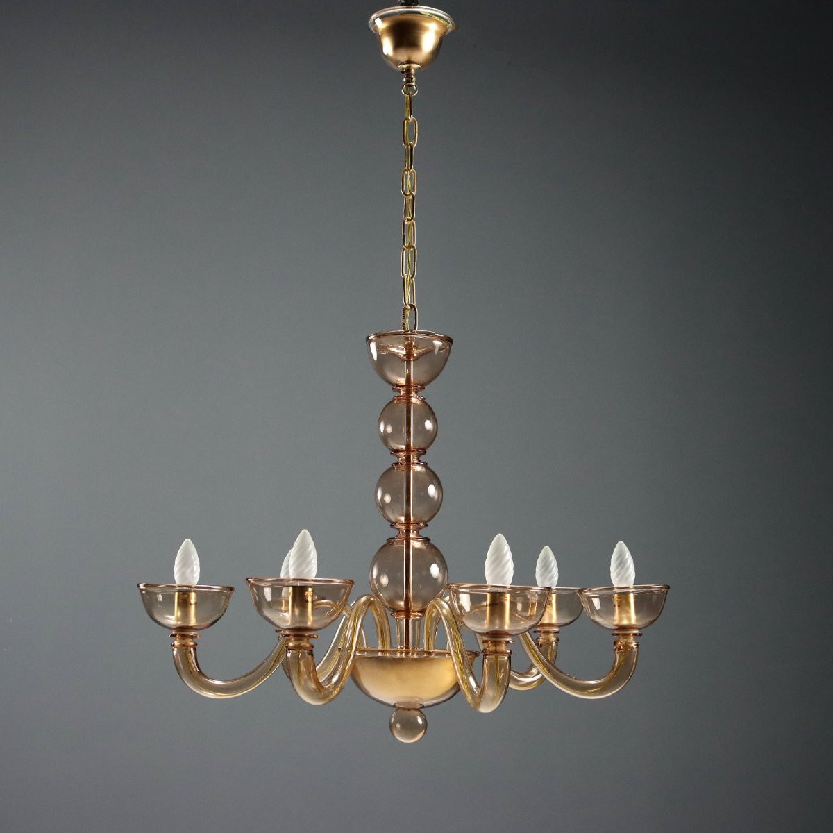 Lampadario in Vetro Soffiato Veneziano Murano Metà XX Secolo-photo-4