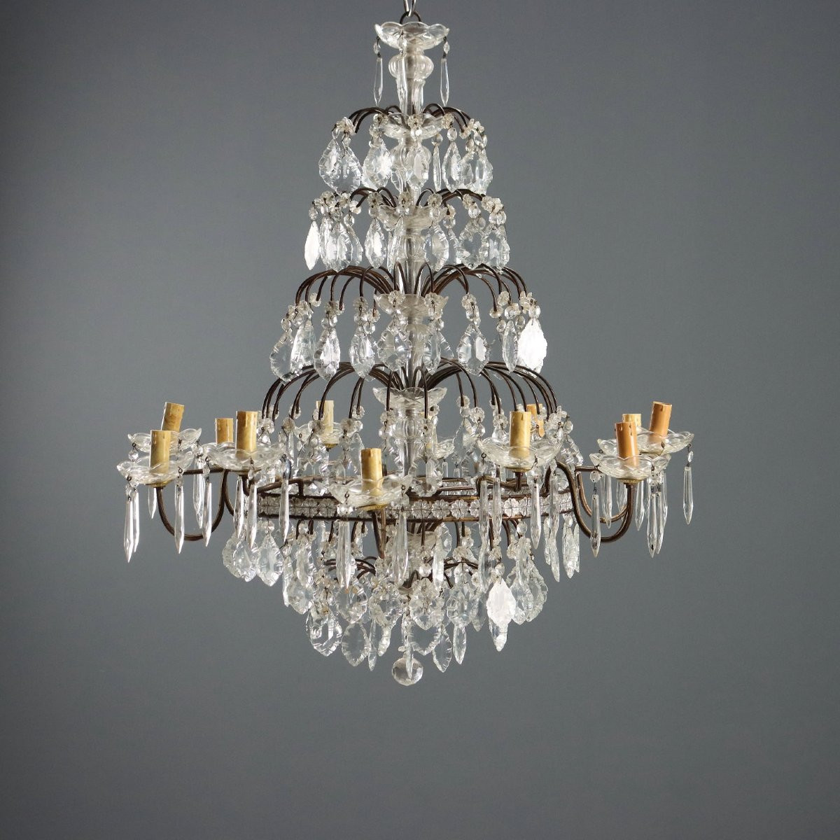 Coppia di Lampadari a Dodici Luci Italia Inizio XX Secolo-photo-3