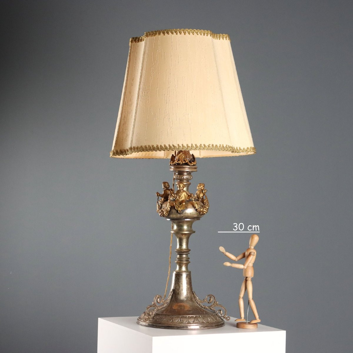 Lampada da Tavolo in Lamierino Argentato Italia XIX Secolo-photo-2