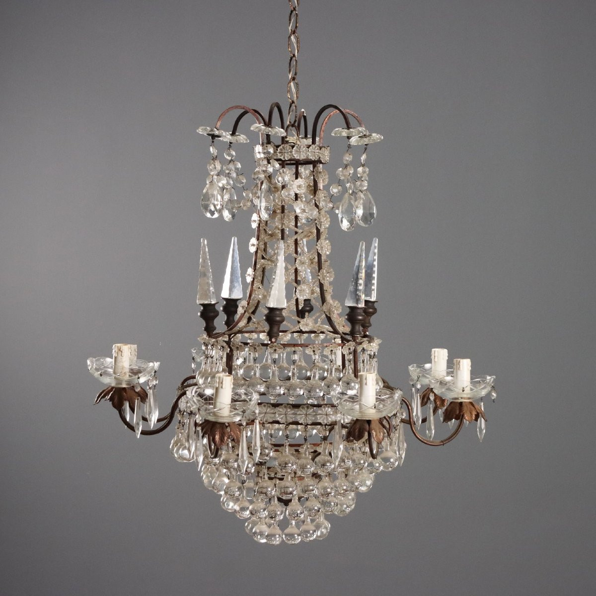 Coppia di Lampadari a Otto Luci Italia Inizio XX Secolo-photo-4