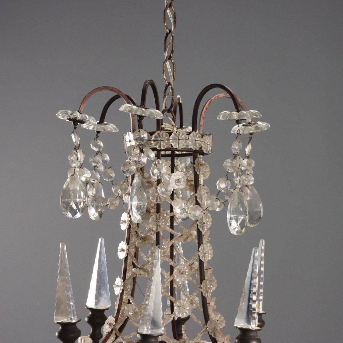 Coppia di Lampadari a Otto Luci Italia Inizio XX Secolo-photo-1