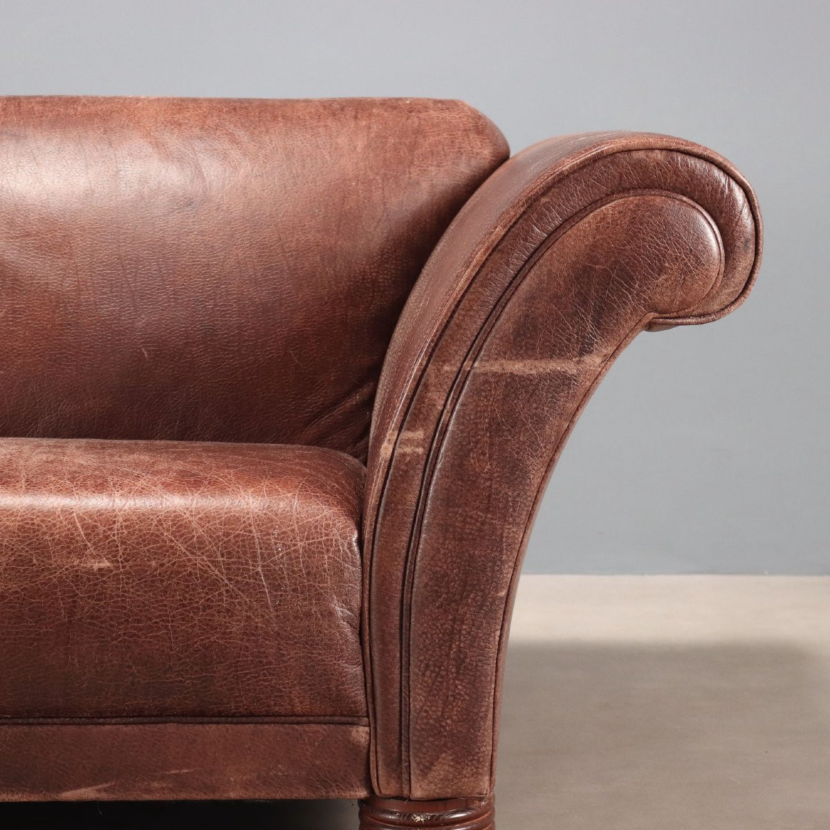 Divano in Pelle Marrone Italia XX Secolo-photo-1