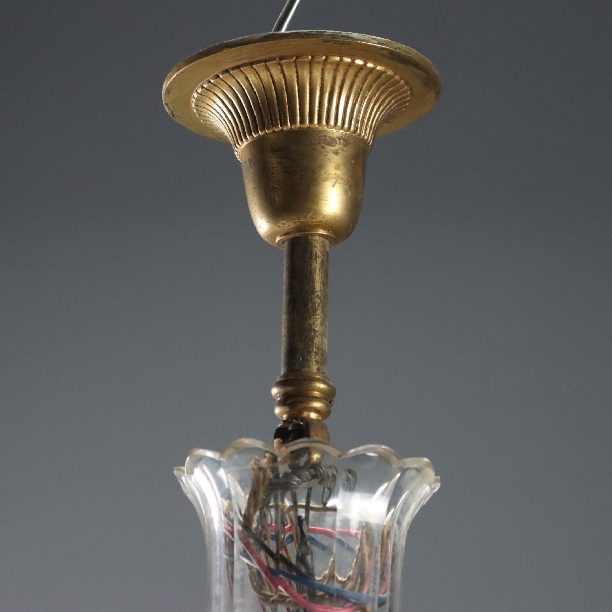 Lampadario a Otto Luci in Metallo Dorato Italia Fine XIX Secolo-photo-4