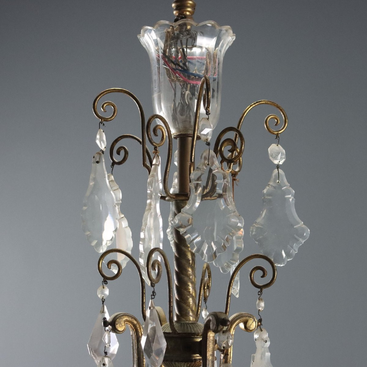 Lampadario a Otto Luci in Metallo Dorato Italia Fine XIX Secolo-photo-1