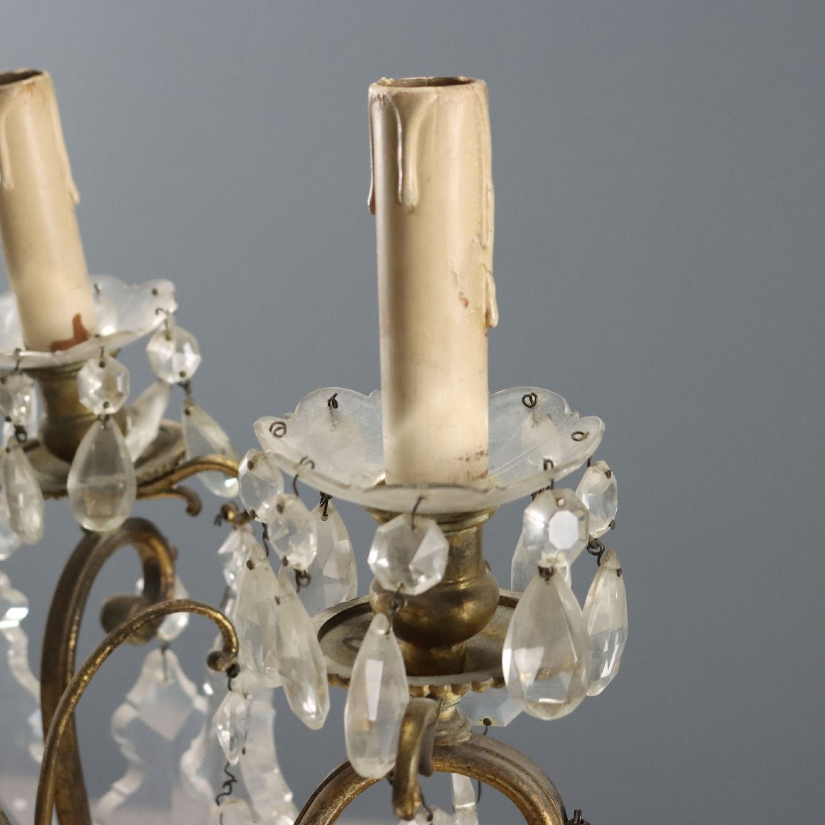 Lampadario a Otto Luci in Metallo Dorato Italia Fine XIX Secolo-photo-3