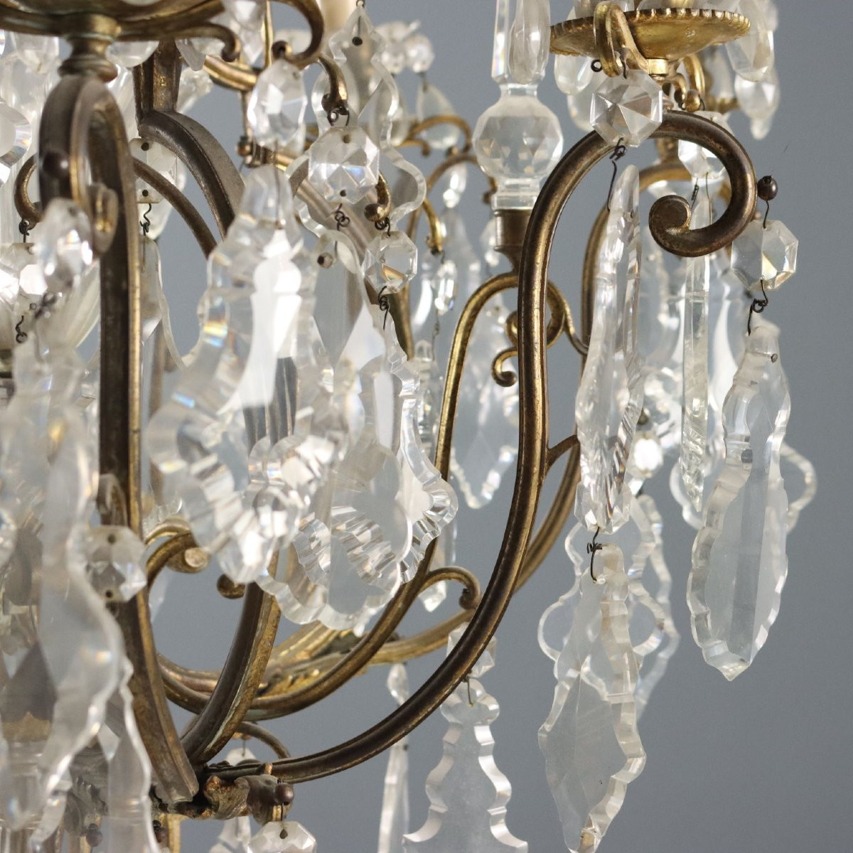 Lampadario a Otto Luci in Metallo Dorato Italia Fine XIX Secolo-photo-4