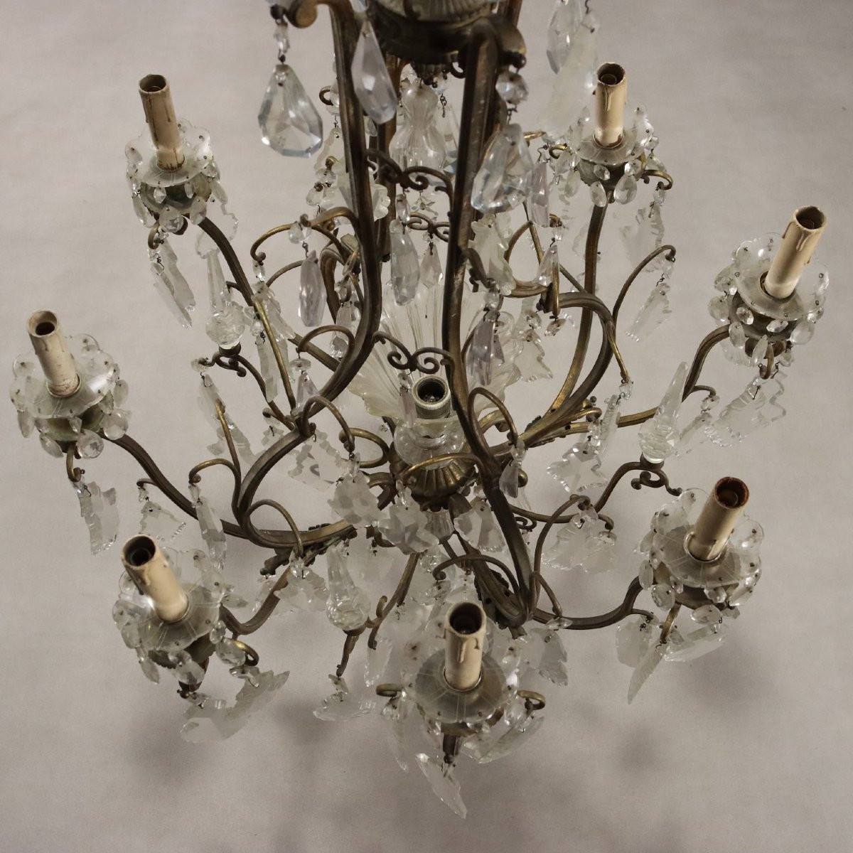 Lampadario a Otto Luci in Metallo Dorato Italia Fine XIX Secolo-photo-6