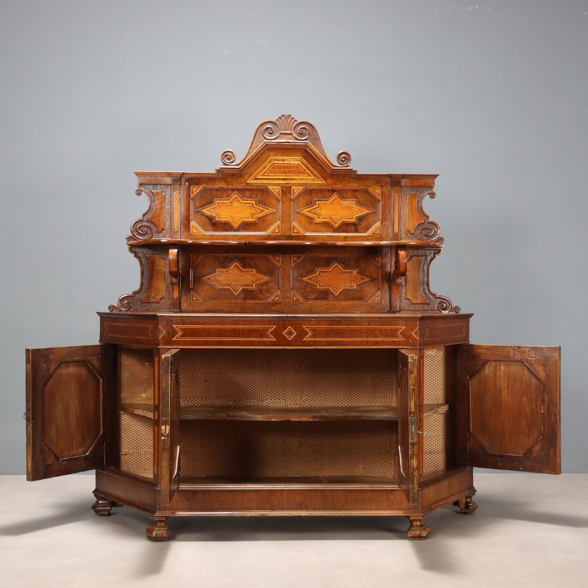 Credenza Scantonata Umbertina in Noce Italia Fine XIX Secolo-photo-3