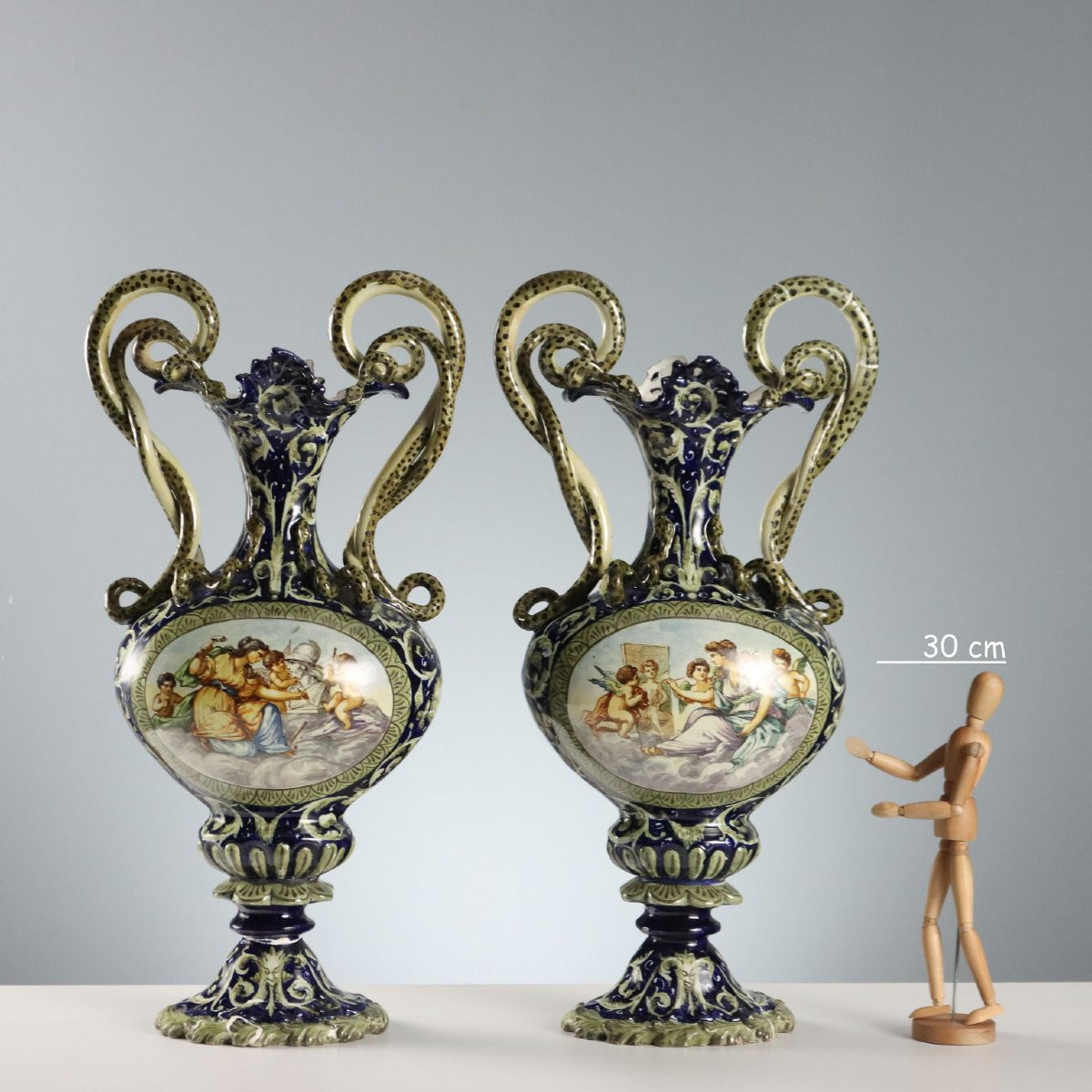 Coppia di Anfore in Maiolica Neorinascimentali Italia Centrale Fine XIX Secolo-photo-2