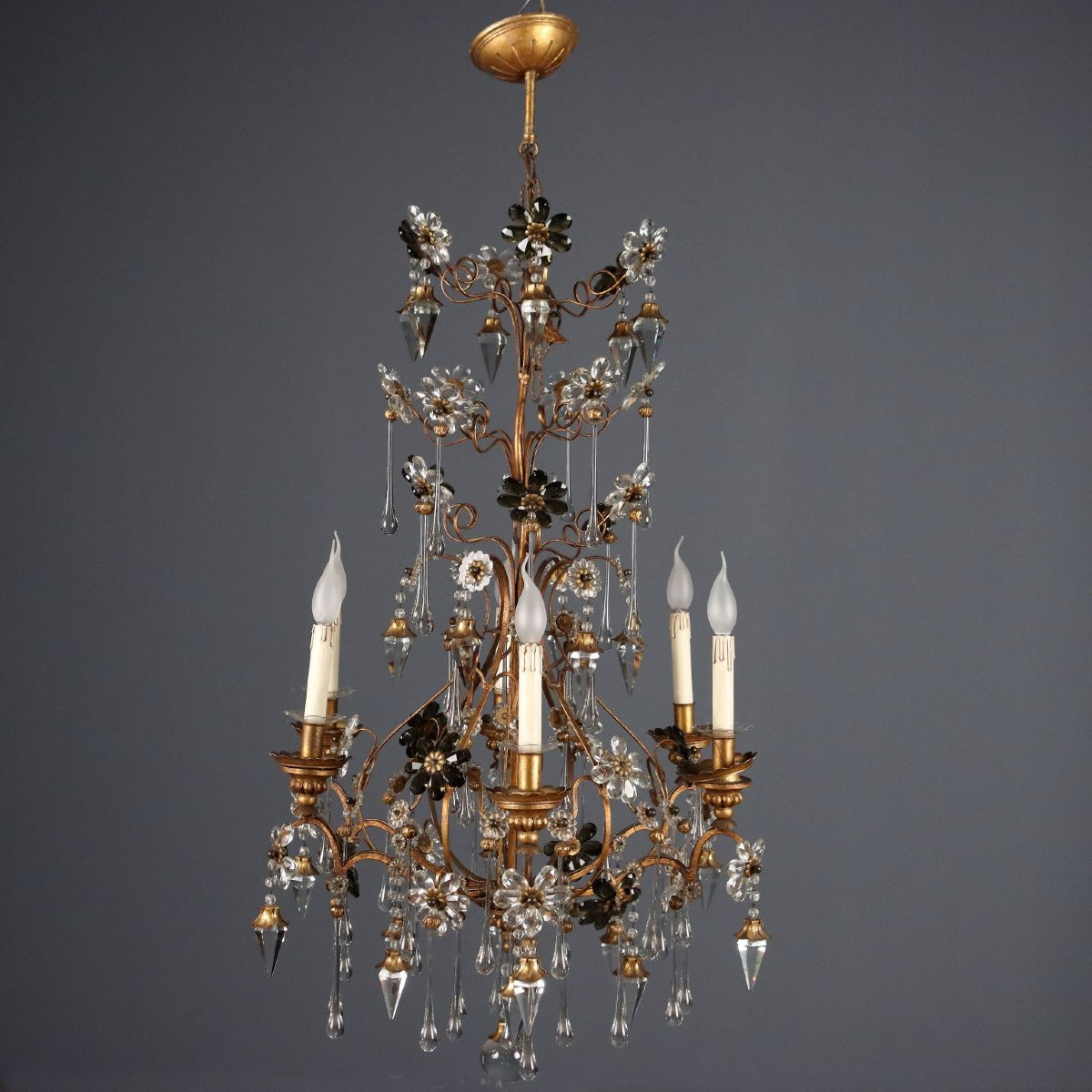 Lampadario a Sei Luci Italia Inizio XX Secolo-photo-5