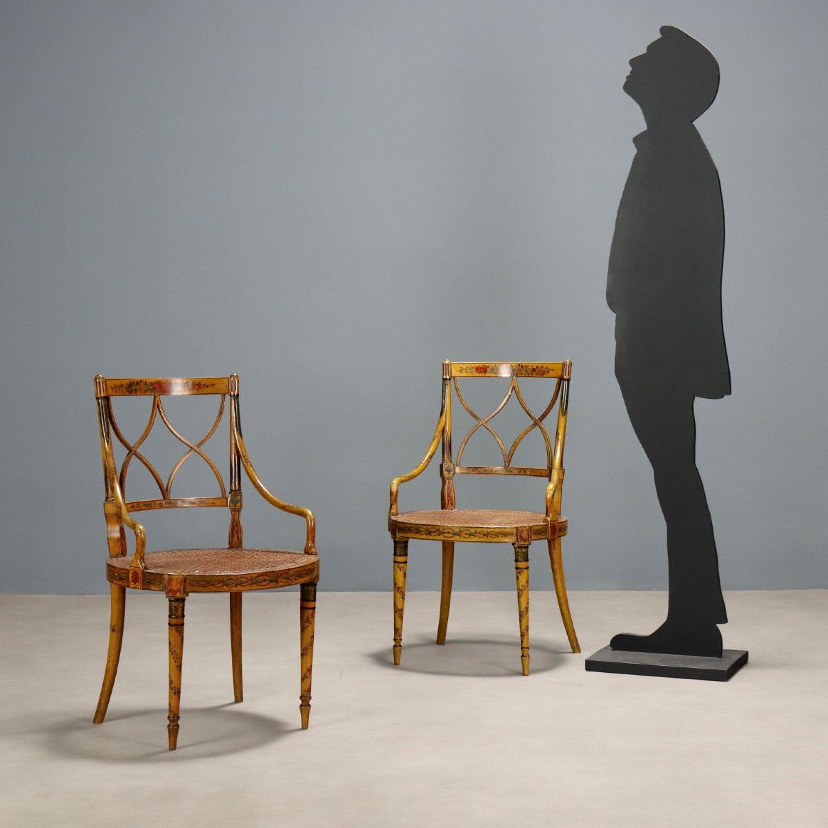 Coppia di Poltroncine in Noce Laccate e Dipinte Veneto Metà XIX Secolo-photo-2