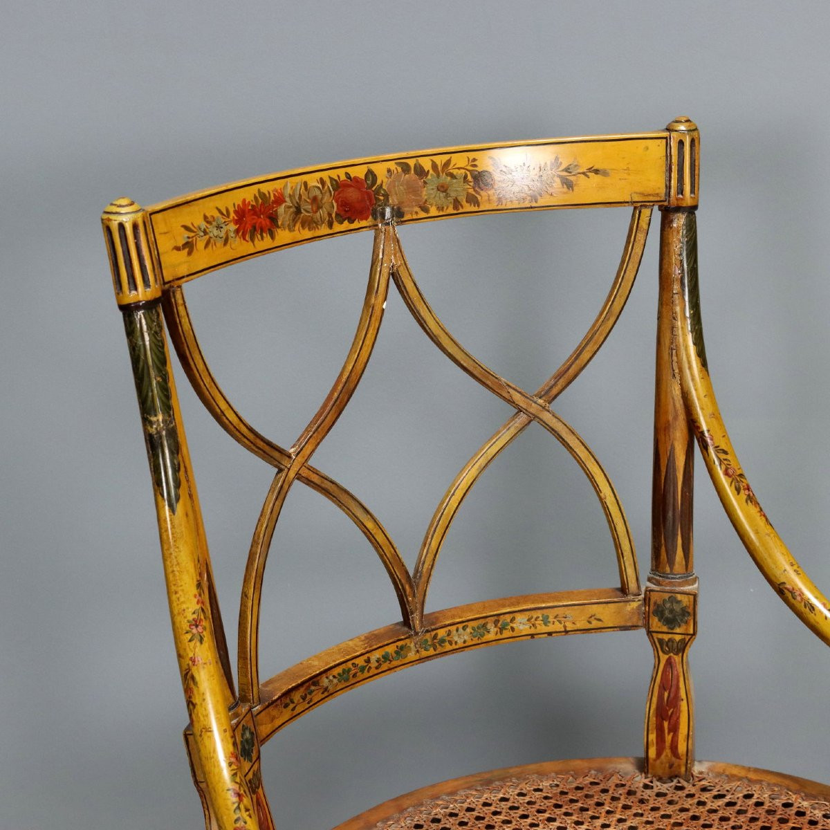 Coppia di Poltroncine in Noce Laccate e Dipinte Veneto Metà XIX Secolo-photo-3