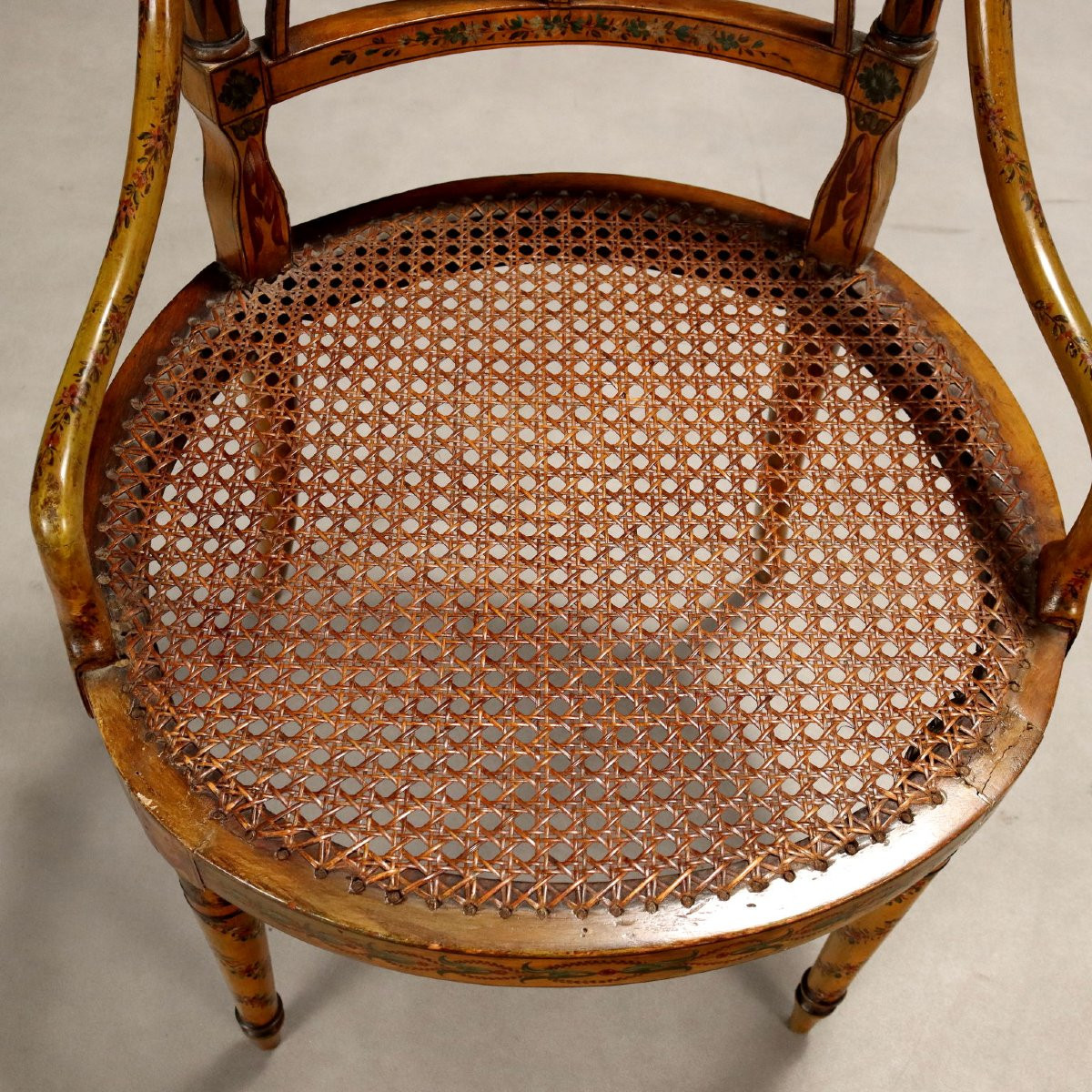 Coppia di Poltroncine in Noce Laccate e Dipinte Veneto Metà XIX Secolo-photo-4