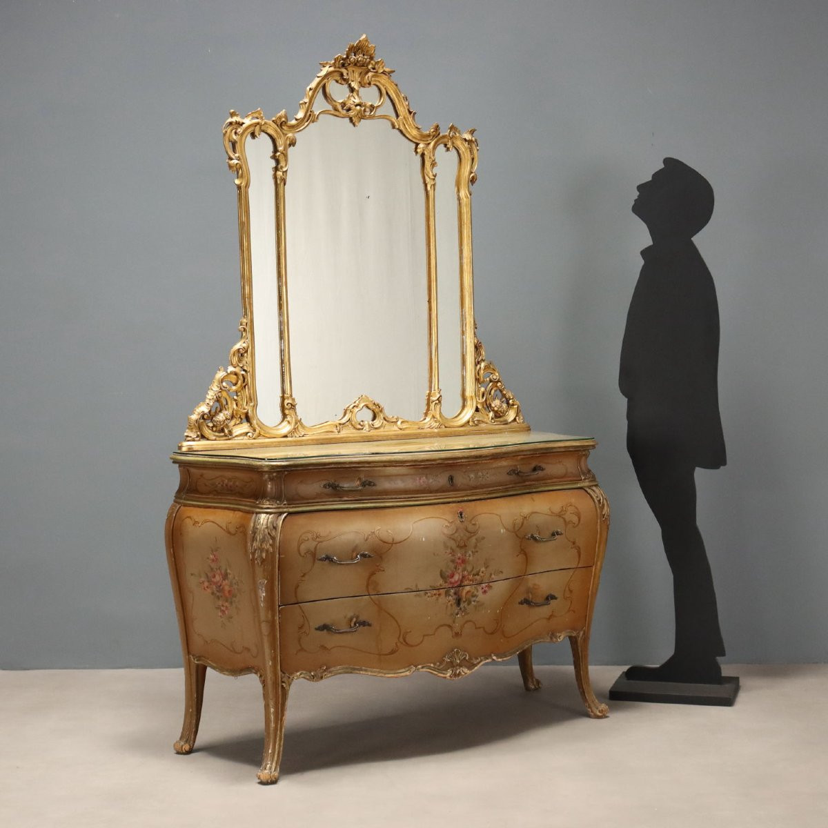 Comò con Specchio in Stile Barocchetto Veneto Venezia Inizio XX Secolo-photo-2