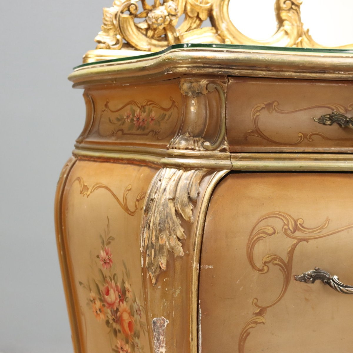 Comò con Specchio in Stile Barocchetto Veneto Venezia Inizio XX Secolo-photo-2