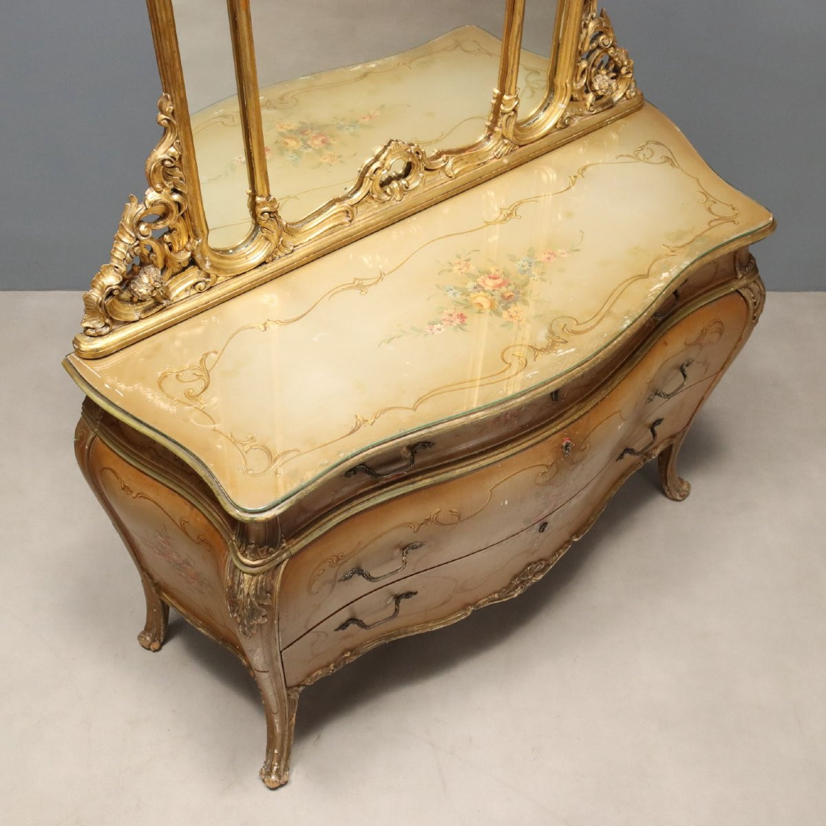 Comò con Specchio in Stile Barocchetto Veneto Venezia Inizio XX Secolo-photo-5