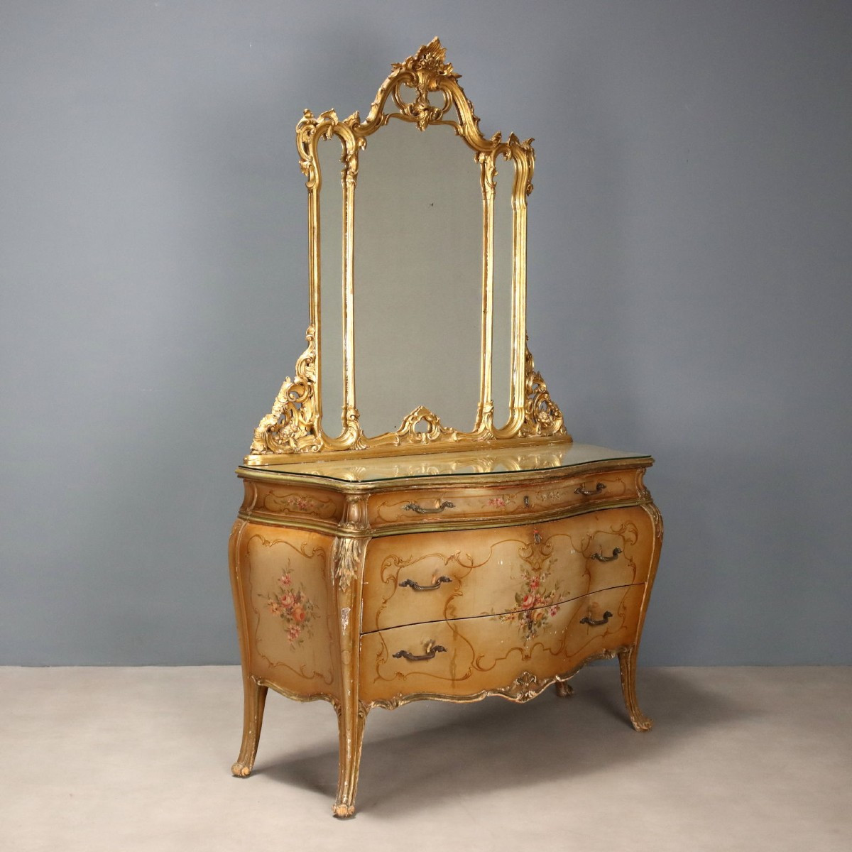 Comò con Specchio in Stile Barocchetto Veneto Venezia Inizio XX Secolo