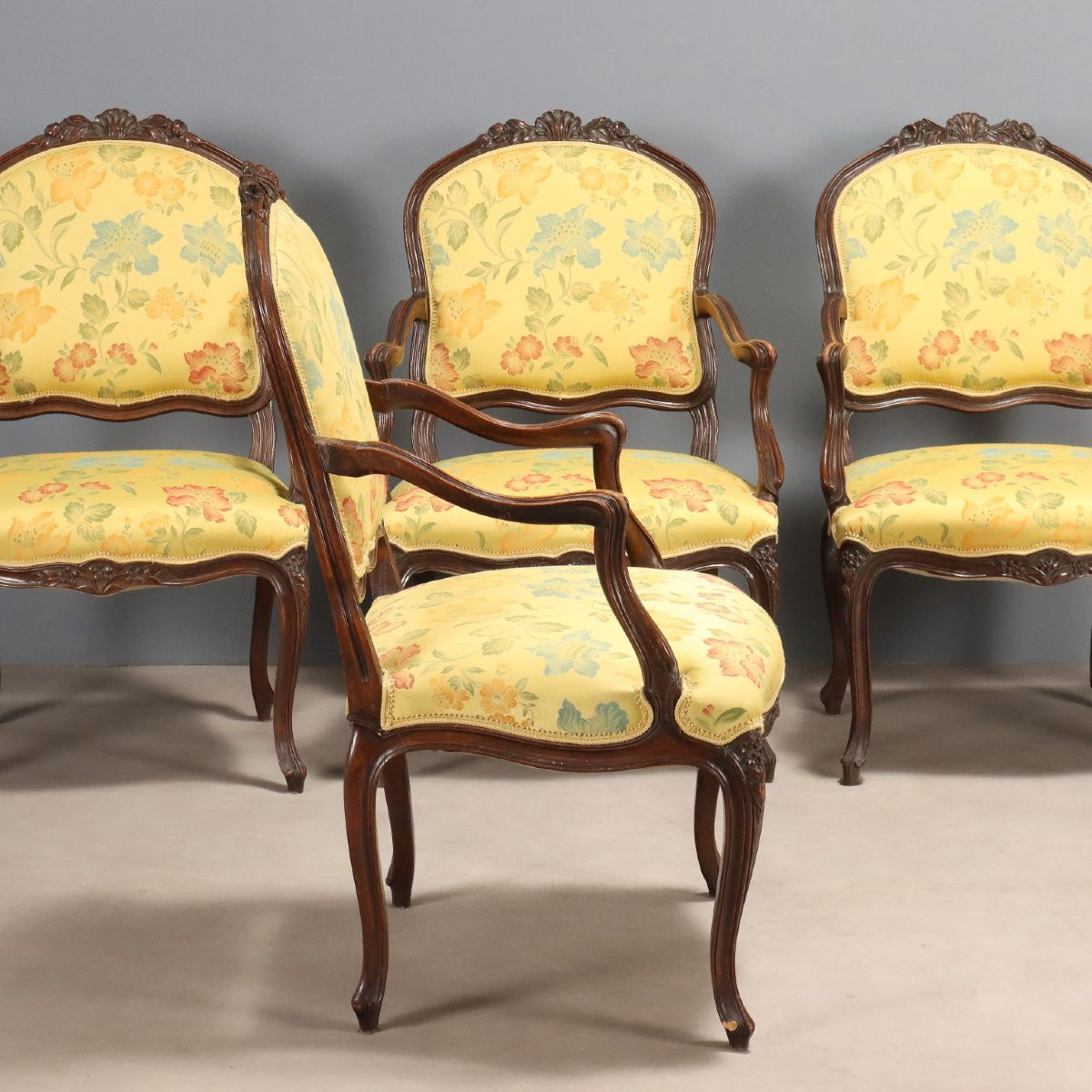 Quattro Poltroncine in Stile Barocchetto in Noce Italia Fine XIX Secolo-photo-3